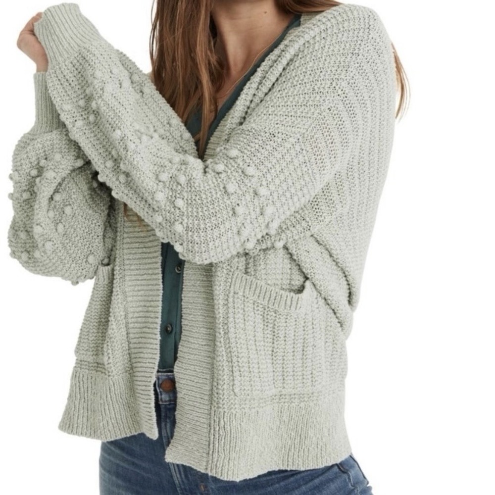 Madewell Sweater Women's Knit Cardigan Bobble Sleeve Open Front Sage Mist Small